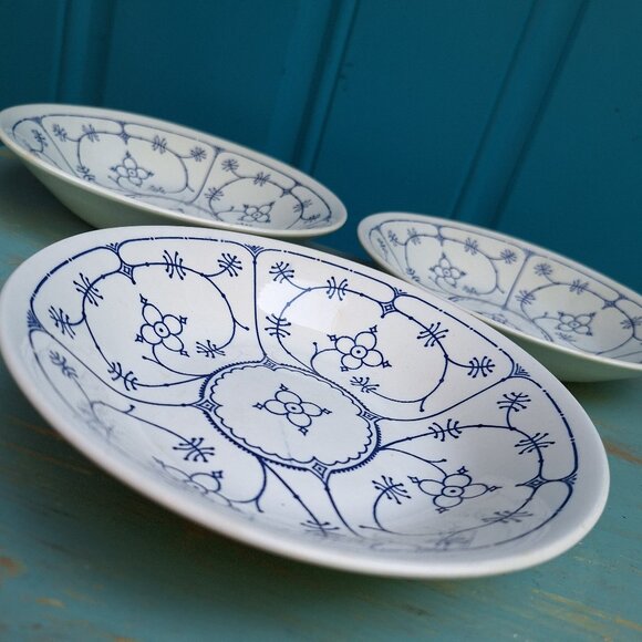 Vintage Stoneware Dishes Ironstone Staffordshire Bowls Set England Blue Royal 3 - Picture 6 of 16